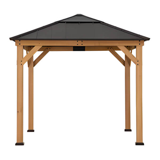 Sunjoy Group 9 x 9 Wooden Hardtop Gazebo with Ceiling Hook (Brown Roof)-A102007060-Garage Giant