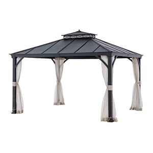 Sunjoy Group 10 x 12 Black 2-Tier Steel Hardtop Gazebo with Ceiling Hook and Netting-A102006920-Garage Giant