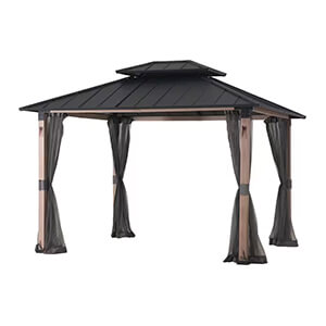 Sunjoy Group 10 x 12 2-Tier Steel Hardtop Gazebo with Netting and LED Lights-A102023920-Garage Giant