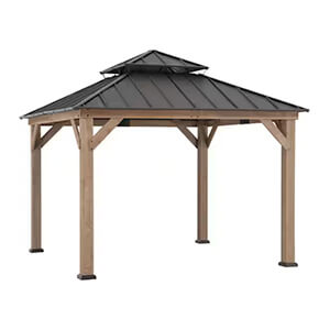 Sunjoy Group 11 x 11 Wooden 2-Tier Aluminum Hardtop Gazebo with Ceiling Hook-A1020073A0-Garage Giant