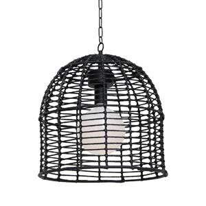 Sunjoy Group Outdoor Wicker Chandelier Hanging Light Fixture with Remote Control (Black)-D203005410-Garage Giant