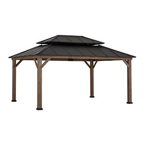 Sunjoy Group 12 x 16 Wooden 2-Tier Aluminum Hardtop Gazebo with Ceiling Hook (Black Roof) | A1020326H0 | Garage Giant