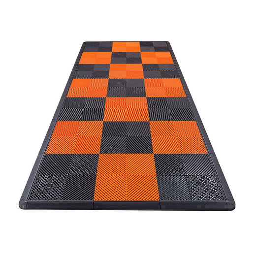 Swisstrax Motorcycle Garage Floor Mat In Ribtrax Pro Tiles (Checkered - Black, Orange)-MAT-RPS-CHKR801-Garage Giant