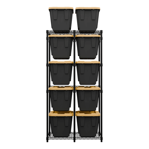 MonsterRAX 12 Gallon Storage Bin Rack with Yellow Lid Bins (Black