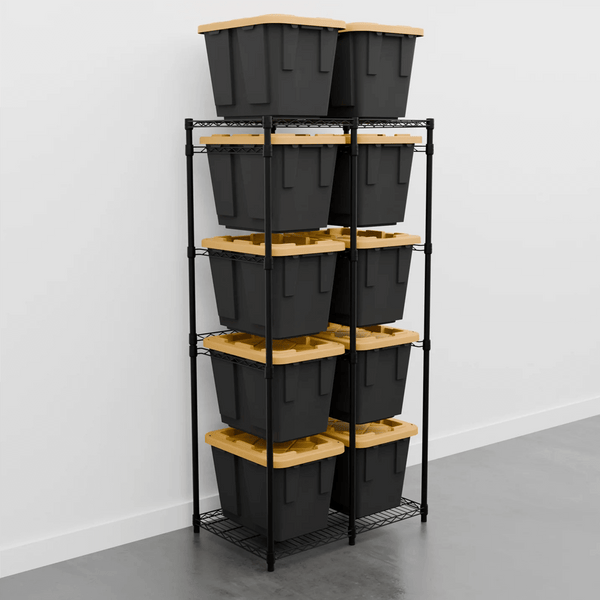 MonsterRAX 12 Gallon Storage Bin Rack with Yellow Lid Bins (Black
