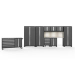 Newage Products Bold 3.0 Series 10-Piece Garage Cabinet Set With Project Center-50514-Grey-Bamboo Worktop-None-Garage Giant