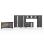 Newage Products Bold 3.0 Series 10-Piece Garage Cabinet Set With Project Center-50514-Grey-Bamboo Worktop-None-Garage Giant