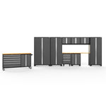 Newage Products Bold 3.0 Series 10-Piece Garage Cabinet Set With Project Center-56120-Grey-Bamboo Worktop-LED Lights-Garage Giant