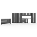 Newage Products Bold 3.0 Series 10-Piece Garage Cabinet Set With Project Center-56119-Grey-Stainless Steel Worktop-None-Garage Giant