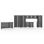Newage Products Bold 3.0 Series 10-Piece Garage Cabinet Set With Project Center-56121-Grey-Stainless Steel Worktop-LED Lights-Garage Giant