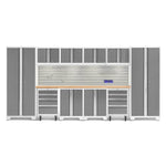 Newage Products Bold 3.0 Series 12-Piece Garage Cabinet Set With 2X Rolling Tool Cabinets-50410-Grey-Bamboo Worktop-None-Garage Giant