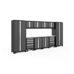 Newage Products Bold 3.0 Series 12-Piece Garage Cabinet Set With 2X Rolling Tool Cabinets-50433-Grey-Stainless Steel Worktop-LED Lights-Garage Giant