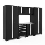 Newage Products Bold 3.0 Series 7-Piece Garage Cabinet Set-50421-Grey-Bamboo Worktop-None-Garage Giant