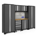 Newage Products Bold 3.0 Series 7-Piece Garage Cabinet Set-50421-Grey-Bamboo Worktop-None-Garage Giant