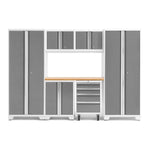 Newage Products Bold 3.0 Series 7-Piece Garage Cabinet Set-50421-Grey-Bamboo Worktop-None-Garage Giant