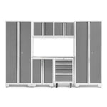 Newage Products Bold 3.0 Series 7-Piece Garage Cabinet Set-50421-Grey-Bamboo Worktop-None-Garage Giant