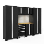 Newage Products Bold 3.0 Series 7-Piece Garage Cabinet Set-50421-Grey-Bamboo Worktop-None-Garage Giant