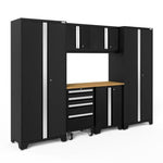 Newage Products Bold 3.0 Series 7-Piece Garage Cabinet Set-50421-Grey-Bamboo Worktop-None-Garage Giant