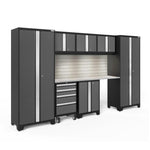 Newage Products Bold 3.0 Series 8-Piece Garage Cabinet Set-50405-Grey-Bamboo Worktop-None-Garage Giant