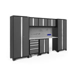 Newage Products Bold 3.0 Series 8-Piece Garage Cabinet Set-50405-Grey-Bamboo Worktop-None-Garage Giant