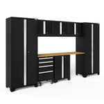 Newage Products Bold 3.0 Series 8-Piece Garage Cabinet Set-50405-Grey-Bamboo Worktop-None-Garage Giant
