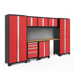 Newage Products Bold 3.0 Series 8-Piece Garage Cabinet Set-56244-Red-Bamboo Worktop-Slatwall Backsplash-Garage Giant