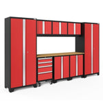 Newage Products Bold 3.0 Series 9-Piece Garage Cabinet Set-50608-Red-Bamboo Worktop-None-Garage Giant
