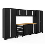 Newage Products Bold 3.0 Series 9-Piece Garage Cabinet Set-63150-Black-Bamboo Worktop-None-Garage Giant