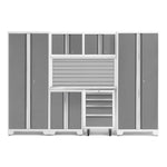 Newage Products Bold 3.0 Series 7-Piece Garage Cabinet Set-54875-Platinum-Stainless Steel Worktop-Slatwall Backsplash-Garage Giant