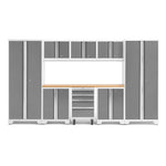 Newage Products Bold 3.0 Series 9-Piece Garage Cabinet Set-54992-Platinum-Bamboo Worktop-None-Garage Giant