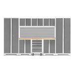 Newage Products Bold 3.0 Series 9-Piece Garage Cabinet Set-54999-Platinum-Bamboo Worktop-Slatwall Backsplash-Garage Giant