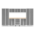 Newage Products Bold 3.0 Series 9-Piece Garage Cabinet Set-54994-Platinum-Bamboo Worktop-LED Lights-Garage Giant