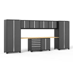 Newage Products Pro 3.0 Series 10-Piece Garage Cabinet Set With 2-Door Base Cabinet-52050-Grey-Bamboo Worktop-None-Garage Giant