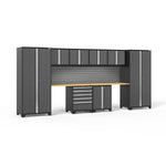 Newage Products Pro 3.0 Series 10-Piece Garage Cabinet Set With 2-Door Base Cabinet-52050-Grey-Bamboo Worktop-None-Garage Giant
