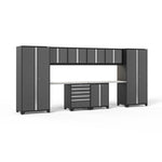 Newage Products Pro 3.0 Series 10-Piece Garage Cabinet Set With 2-Door Base Cabinet-52050-Grey-Bamboo Worktop-None-Garage Giant