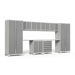 Newage Products Pro 3.0 Series 10-Piece Garage Cabinet Set With 2-Door Base Cabinet-52050-Grey-Bamboo Worktop-None-Garage Giant