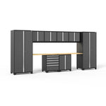 Newage Products Pro 3.0 Series 10-Piece Garage Cabinet Set With 2-Door Base Cabinet-52192-Grey-Bamboo Worktop-LED Lights-Garage Giant