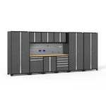 Newage Products Pro 3.0 Series 10-Piece Garage Cabinet Set With 3X Multi-Use Lockers-54393-Grey-Bamboo Worktop-Slatwall Backsplash + 12-Piece Hook Kit-Garage Giant