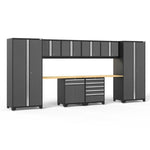 Newage Products Pro 3.0 Series 10-Piece Grey Garage Cabinet Set With Multi-Function Cabinet-52098-Bamboo Worktop-None-Garage Giant