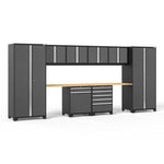 Newage Products Pro 3.0 Series 10-Piece Grey Garage Cabinet Set With Multi-Function Cabinet-52098-Bamboo Worktop-None-Garage Giant