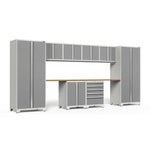 Newage Products Pro 3.0 Series 10-Piece Garage Cabinet Set With 2-Door Base Cabinet-52450-Platinum-Bamboo Worktop-None-Garage Giant