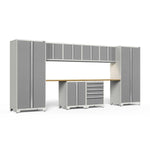Newage Products Pro 3.0 Series 10-Piece Garage Cabinet Set With 2-Door Base Cabinet-52586-Platinum-Bamboo Worktop-LED Lights-Garage Giant