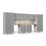 Newage Products Pro 3.0 Series 10-Piece Garage Cabinet Set With 2-Door Base Cabinet-58870-Platinum-Bamboo Worktop-LED Lights + Slatwall Backsplash-Garage Giant