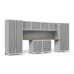 Newage Products Pro 3.0 Series 10-Piece Garage Cabinet Set With 2-Door Base Cabinet-58869-Platinum-Bamboo Worktop-Slatwall Backsplash-Garage Giant