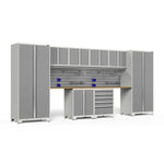 Newage Products Pro 3.0 Series 10-Piece Garage Cabinet Set With 2-Door Base Cabinet-54289-Platinum-Bamboo Worktop-Slatwall Backsplash + 12-Piece Hook Kit-Garage Giant