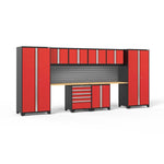Newage Products Pro 3.0 Series 10-Piece Garage Cabinet Set With 2-Door Base Cabinet-58705-Red-Bamboo Worktop-Slatwall Backsplash-Garage Giant