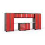 Newage Products Pro 3.0 Series 10-Piece Garage Cabinet Set With 2-Door Base Cabinet-52388-Red-Stainless Steel Worktop-LED Lights-Garage Giant