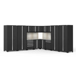 Newage Products Pro 3.0 Series 16-Piece Garage Cabinet Corner Set-52159-Grey-Bamboo Worktop-None-Garage Giant