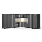 Newage Products Pro 3.0 Series 16-Piece Garage Cabinet Corner Set-52159-Grey-Bamboo Worktop-None-Garage Giant