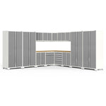 Newage Products Pro 3.0 Series 16-Piece Garage Cabinet Corner Set-52159-Grey-Bamboo Worktop-None-Garage Giant